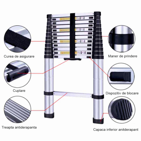Scara telescopica din aluminiu MESTERINO TOOLS JL-101-3.8, 13 trepte, 3.8 metri, greutate maxima 150 kg [2]