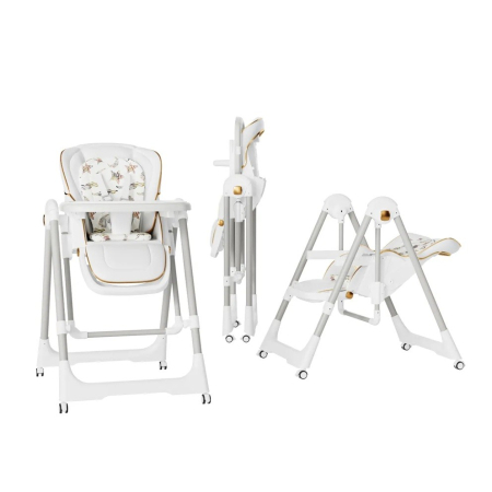 Scaun de Masa 2in1, Flippy, pentru Copii 6 luni - 4 Ani, Pliabil, cu Roti, Balansoar, Leagan, Reglabil, Tava de Masa Dubla, Centura in 5 Puncte, 96 x 56 x 76 cm, Alb [4]