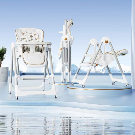 Scaun de Masa 2in1, Flippy, pentru Copii 6 luni - 4 Ani, Pliabil, cu Roti, Balansoar, Leagan, Reglabil, Tava de Masa Dubla, Centura in 5 Puncte, 96 x 56 x 76 cm, Alb [2]