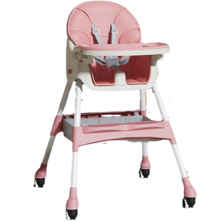 Jucarii, Copii & Bebe - Scaun de Masa pentru Bebelusi si Copii, Flippy, cu Roti, Telescopic, Pliabil, Masuta Reglabila, Suport Picioare, Scaun cu Invelis Piele Artificiala, Centura Siguranta, Spatiu Depozitare, 97x73x65 cm, 