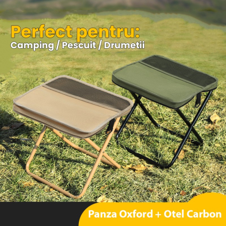 Scaun Taburet Pliabil pentru Camping, Flippy, pentru Adulti, Scaun Portabil, Pescuit, din Panza Oxford si Cadru Metalic, Mic 26 x 24 x 24 cm, Verde [4]
