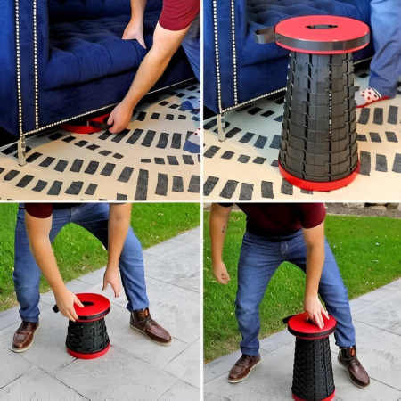 Scaun Telescopic Pliabil pentru Camping si Pescuit, Flippy, Portabil, Universal, Sustine 150 kg, ABS, Diametru 25 cm, Extensibil, Inaltime 45 cm, Rosu-Negru [6]