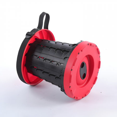 Scaun Telescopic Pliabil pentru Camping si Pescuit, Flippy, Portabil, Universal, Sustine 150 kg, ABS, Diametru 25 cm, Extensibil, Inaltime 45 cm, Rosu-Negru [1]
