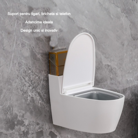 Scrumiera creativa Flippy, Forma de Toaleta, Capac Alb , Material ABS si Otel Inoxidabil, 12.5 x 9.8 x 8.4 cm, Fixare prin Lipire sau De Sine Statator, pentru Baie, Camera, Bucatarie, Balcon, Alb [4]