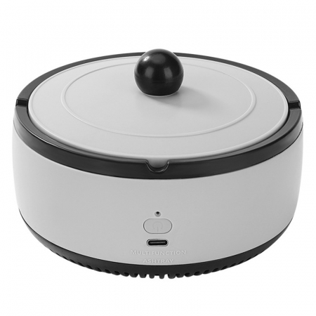 Lichidare stoc - Lichidare Scrumiera Multifunctionala cu Absorbtie, Flippy, Incarcare USB, cu Purificator de Aer, Scrumiera cu Absorbtie Fum, 14,5 x 14 x 7,5 cm, Gri