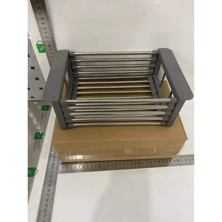 Suport Scurgere Extensibil pentru Bucatarie, Flippy, Uscator Vase din Otel Inoxidabil, Suport Tacamuri si Pahare, Suport pentru Fructe si Legume, 24.5 x 16.5 x 9.5 cm Gri deschis [1]