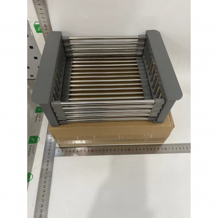 Suport Scurgere Extensibil pentru Bucatarie, Flippy, Uscator Vase din Otel Inoxidabil, Suport Tacamuri si Pahare, Suport pentru Fructe si Legume, 29 x 22 x 9.5 cm Gri [1]