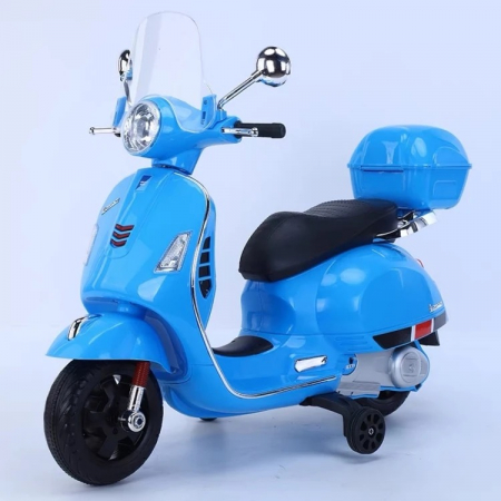 Jucarii, Copii & Bebe - Scuter electric copii cu roti ajutatoare detasabile si control telecomanda - Vespa618, Albastru