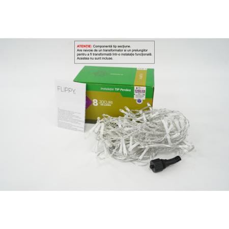 Pentru Casa si Camping - Sectiune Instalatie de Craciun Flippy Tip Perdea, 8 jocuri de lumini, 2m x1 m, 120 LED-uri, Interconectabila, Fir Transparent, Albastru