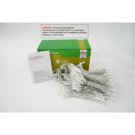 Pentru Casa si Camping - Sectiune Instalatie de Craciun Flippy Tip Perdea, 8 jocuri de lumini, 2m x2 m, 240 LED-uri, Interconectabila, Fir Transparent, Albastru