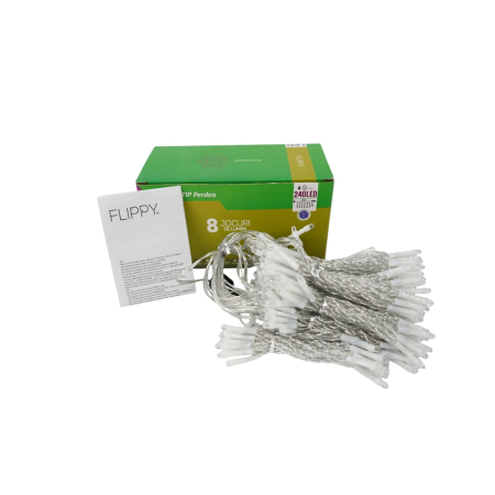 Sectiune Instalatie de Craciun Flippy Tip Perdea, 8 jocuri de lumini, 2m x2 m, 240 LED-uri, Interconectabila, Fir Transparent, Albastru [1]