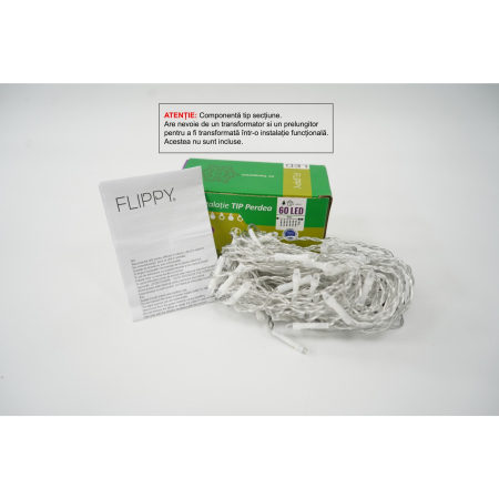 Pentru Casa si Camping - Sectiune Instalatie de Craciun Flippy Tip Perdea, cu Flash, 1 m x 1 m, 60 LED-uri, Interconectabila, Fir Transparent, Albastru