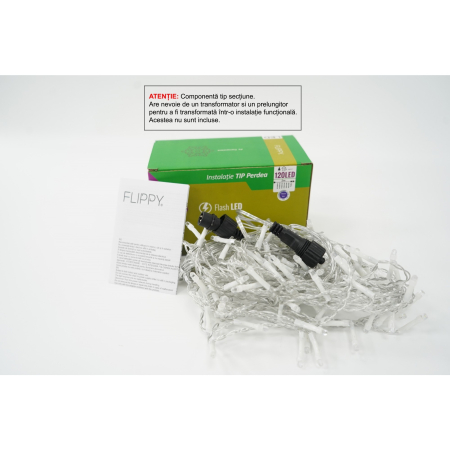 Pentru Casa si Camping - Sectiune Instalatie de Craciun Flippy Tip Perdea, cu Flash, 2 m x 1 m, 120 LED-uri, Interconectabila, Fir Transparent, Albastru