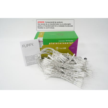 Sectiune Instalatie de Craciun Flippy Tip Perdea, cu Flash, 2 m x 2 m, 240 LED-uri, Interconectabila, Fir Transparent, Alb-Rece [0]