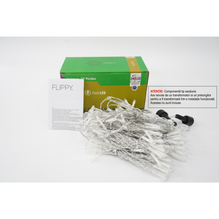 Sectiune Instalatie de Craciun Flippy Tip Perdea, cu Flash, 2 m x 2 m, 240 LED-uri, Interconectabila, Fir Transparent, Albastru [0]