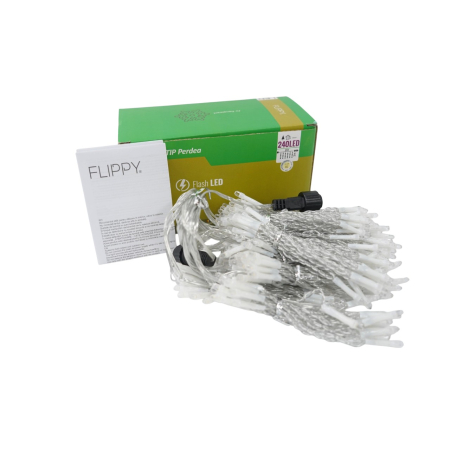Sectiune Instalatie de Craciun Flippy, Tip Perdea, cu Flash ,2 X 2 m, 240 LED-uri, Interconectabila, Fir Transparent, Alb Cald [1]