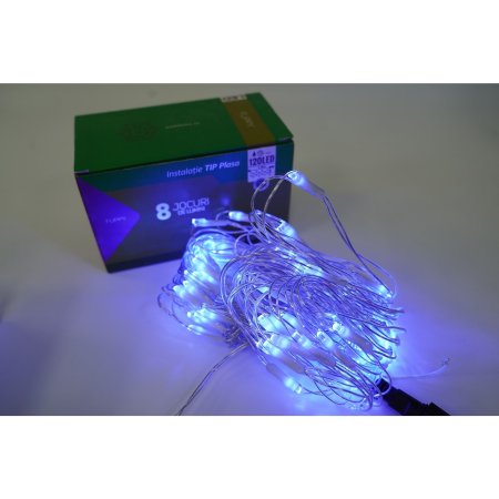 Sectiune Instalatie de Craciun Flippy, Tip Plasa, 120 LED-uri, 1.5 x 1.5 m, 8 jocuri de lumini, Interconectabila, Fir transparent, Albastru [3]
