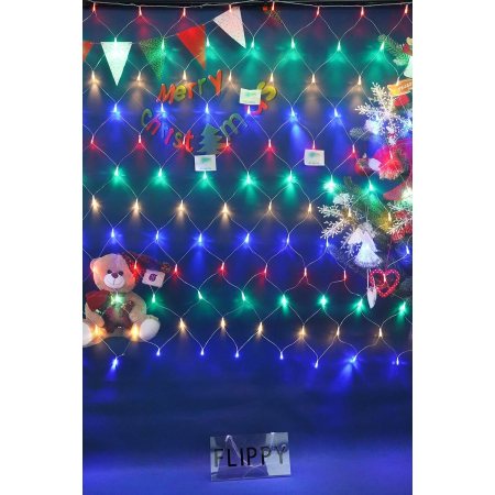 Sectiune Instalatie de Craciun Flippy, Tip Plasa, 120 LED-uri, 1.5 x 1.5 m, 8 jocuri de lumini, Interconectabila, Fir transparent, Multicolor [1]