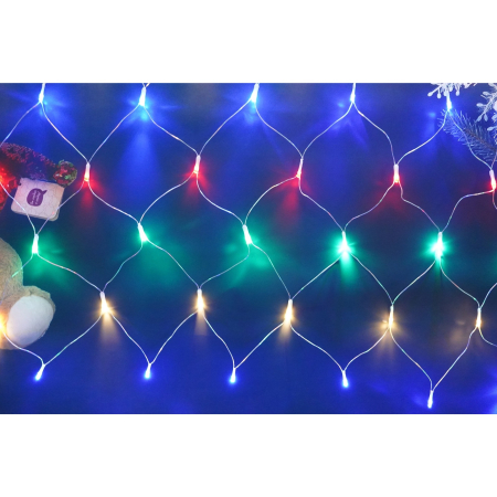 Sectiune Instalatie de Craciun Flippy, Tip Plasa, 120 LED-uri, 1.5 x 1.5 m, 8 jocuri de lumini, Interconectabila, Fir transparent, Multicolor [2]