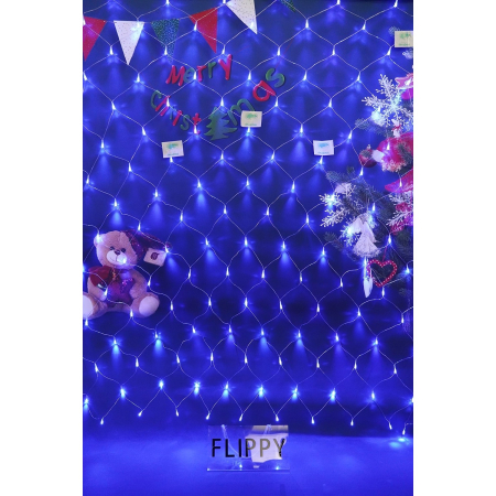 Sectiune Instalatie de Craciun Flippy, Tip Plasa, 160 LED-uri, 2 m x 2 m, 8 jocuri de lumini, Interconectabila, Fir transparent, Albastru [1]