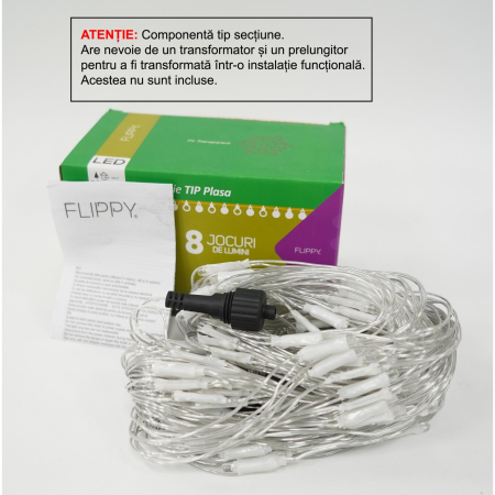 Sectiune Instalatie de Craciun Flippy, Tip Plasa, 160 LED-uri, 2 m x 2 m, 8 jocuri de lumini, Interconectabila, Fir transparent, Multicolor [0]
