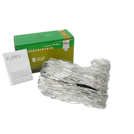 Sectiune Instalatie de Craciun Flippy, Tip Plasa, 320 LED-uri, 3 m x 3 m, 8 jocuri de lumini, Interconectabila, Fir transparent, Alb rece [4]