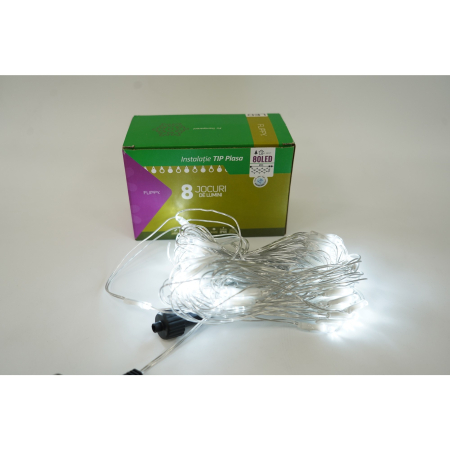 Sectiune Instalatie de Craciun Flippy, Tip Plasa, 80 LED-uri, 2 m x 1 m, 8 jocuri de lumini, Interconectabila, Fir transparent, Alb rece [2]