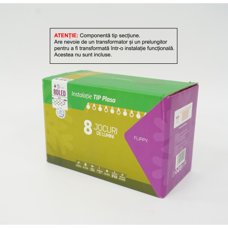 Sectiune Instalatie de Craciun Flippy, Tip Plasa, 80 LED-uri, 2 m x 1 m, 8 jocuri de lumini, Interconectabila, Fir transparent, Alb rece [0]