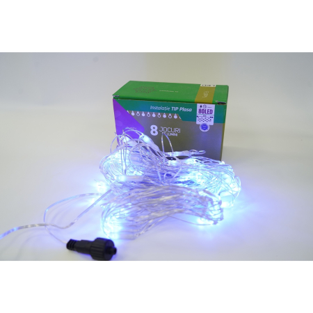 Sectiune Instalatie de Craciun Flippy, Tip Plasa, 80 LED-uri, 2 m x 1 m, 8 jocuri de lumini, Interconectabila, Fir transparent, Albastru [3]
