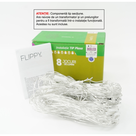 Sectiune Instalatie de Craciun Flippy, Tip Plasa, 80 LED-uri, 2 m x 1 m, 8 jocuri de lumini, Interconectabila, Fir transparent, Albastru [0]