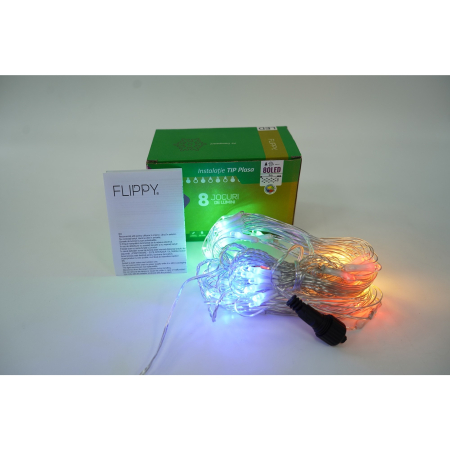 Sectiune Instalatie de Craciun Flippy, Tip Plasa, 80 LED-uri, 2 m x 1 m, 8 jocuri de lumini, Interconectabila, Fir transparent, Multicolor [3]