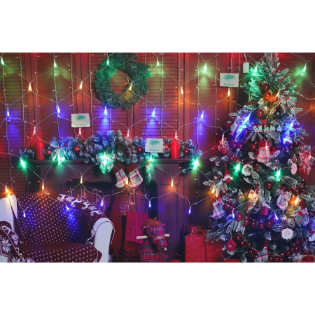 Sectiune Instalatie de Craciun Flippy, Tip Plasa, 80 LED-uri, 2 m x 1 m, 8 jocuri de lumini, Interconectabila, Fir transparent, Multicolor [2]