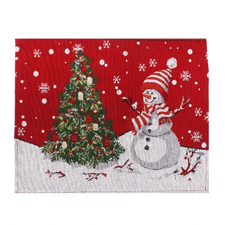 Sub 99 Lei - Servet de Masa, Flippy, Model Om de Zapada si Bradul de Craciun, Tematica Craciun, Prosop pentru Masa, Bumbac si Fibre Sintetice, 43x33 cm, Rosu