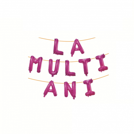 Set 10 Baloane din Folie Metalizata, Flippy, Figurine Litere, Model La multi ani, Tema Aniversare, 40 cm, Ambalaj Individual, Pai Inclus, Umflare cu Aer sau Heliu, Roz [1]
