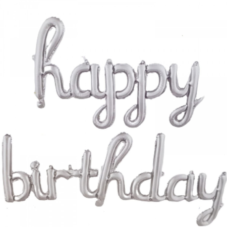 Set 10 Baloane din Folie Metalizata, Flippy, Figurine Litere, Model Scris de Mana Happy Birthday, Tema Aniversare, 40 cm, Ambalaj Individual, Pai Inclus, Umflare cu Aer sau Heliu, Argintiu [4]
