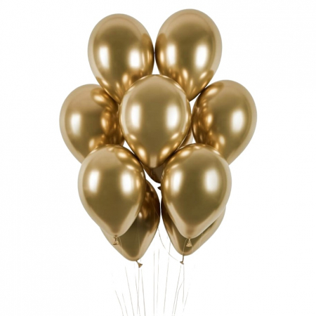 Articole petrecere - Set 10 Baloane din Latex Chrome, Flippy, Model Party, 13 cm, Gold, 1 g