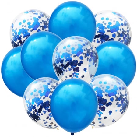 Articole petrecere - Set 10 Baloane din Latex, Flippy, Model Party Confetti, 5 x Confetti, 5 x Albastru, 25 cm, 2.2g