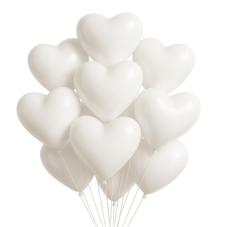 Articole petrecere - Set 10 Baloane, Flippy, Model Inima, din Latex, 25 cm, Alb