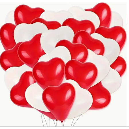 Set 10 Baloane, Flippy, Model Inima, din Latex, 25 cm, Alb/Rosu [5]