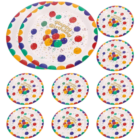Set 10 Farfurii de Unica Folosinta, Flippy, din Carton, 18 cm, Model Happy Birthday, Multicolor [1]