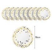 Articole petrecere - Set 10 farfurii, Flippy, diametru 18 cm, alb/auriu