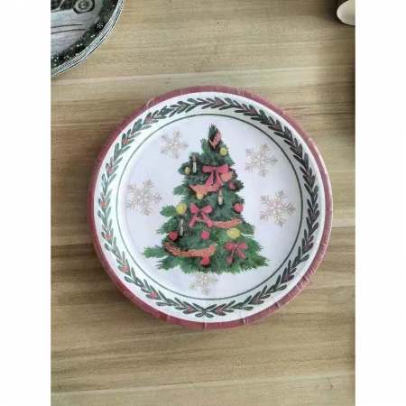 Articole petrecere - Set 10 Farfurii Unica Folosinta, Motiv Craciun, 23 cm