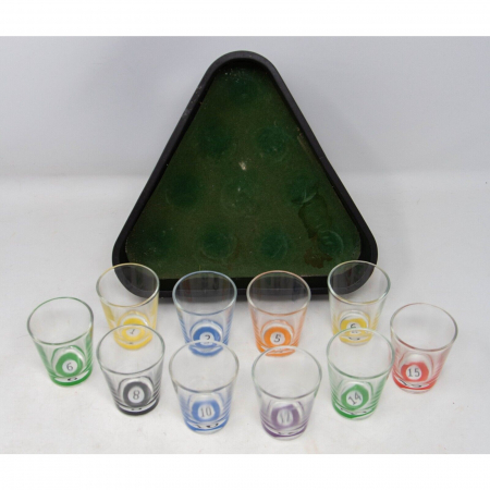 Set 10 pahare de shot Flippy, cu Suport de Biliard, 30 ml, din sticla, 10 x 10 cm, multicolor [6]