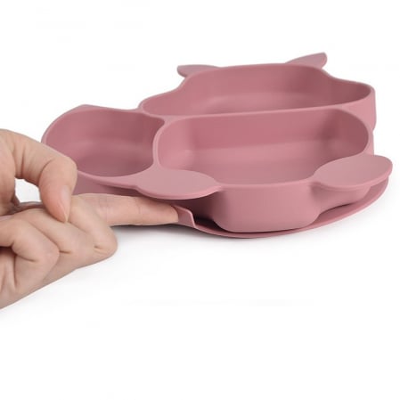 Lichidare Set 10 piese diversificare bebelusi si copii din silicon Flippy, baveta, farfurie compartimentata cu ventuza, bol cu ventuza, tacamuri din lemn si silicon, cana pentru gustari, fara alergeni [6]