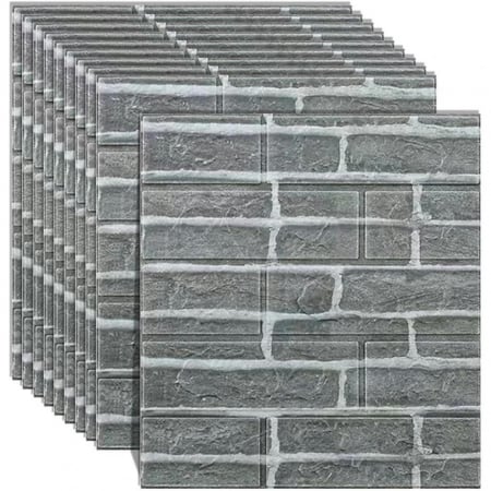 Lichidare Set 10 Placi Tapet 3D, Flippy, 35 x 38 cm, Grosime 3 mm, din Polietilena, Model Caramida, Suprafata acoperita 1.33 mp, Gri - [3]