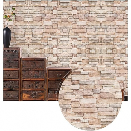 Lichidare Set 10 Placi Tapet 3D, Flippy, 35 x 38 cm, Grosime 3 mm, din Polietilena, Model Caramida, Suprafata acoperita 1.33 mp, Piatra Galbena [3]