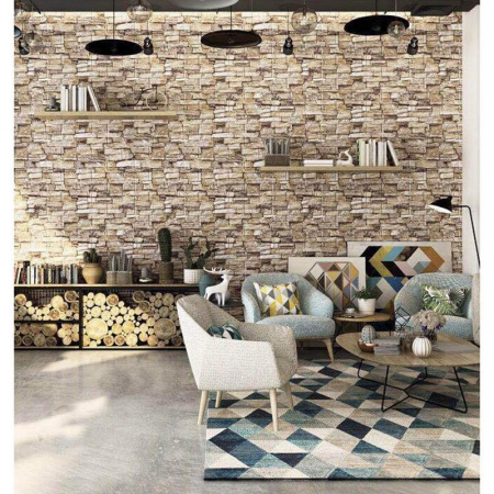 Lichidare Set 10 Placi Tapet 3D, Flippy, 35 x 38 cm, Grosime 3 mm, din Polietilena, Model Caramida, Suprafata acoperita 1.33 mp, Piatra Maro [1]