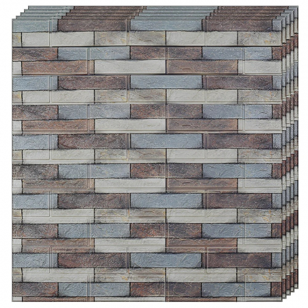 Set 10 Placi Tapet 3D, Flippy, 70 x 77 cm, Grosime 3 mm, din Polietilena, Model Caramida, Suprafata acoperita 5.3 mp, Piatra Colorata [1]