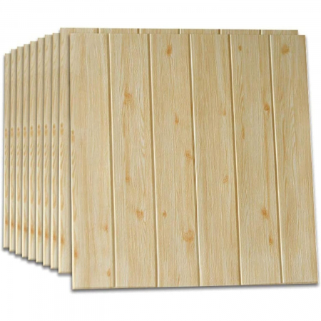 Set 10 Placi Tapet 3D, Flippy, 70 x 70 cm, Grosime 3 mm, din Rasina, Tip Placi de Lemn, Suprafata Acoperita 4.9 mp, Crem [3]