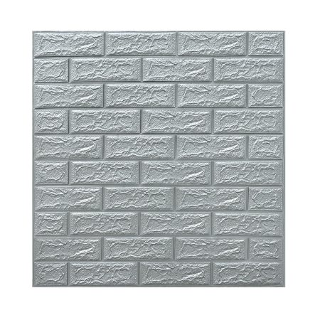 Sub 99 Lei - Set 10 Placi Tapet 3D, Flippy, 70 x 77 cm, Grosime 3 mm, din Polietilena, Model Caramida, Suprafata acoperita 5.3 mp, Argintiu